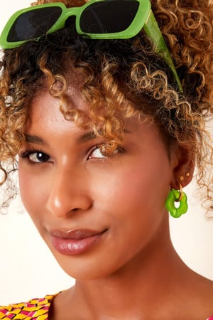 Earrings with big flower charm Pink & Gold Color Stainless Steel h5 Picture3